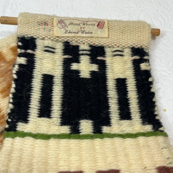 VTG Loom Woven Folk Wall Hanging Textile Tapestry by Edward Winter 4.5"x15" - Picture 7 of 16
